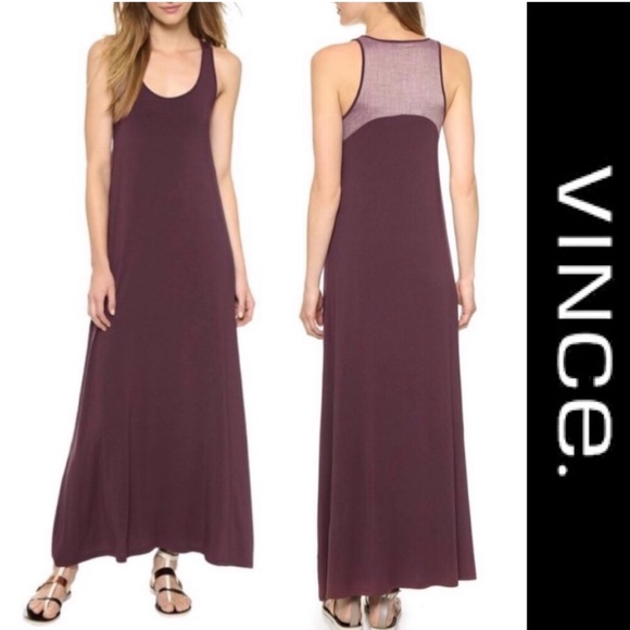 VINCE Maxi Dress Black Cherry w Chambray Racerback - Picture 1 of 3
